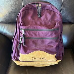 Vintage Spalding backpack Purple - leather bottom daypack hiking 3 Pocket